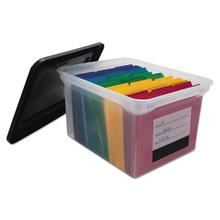 File Tote with Contents Label, Letter/Legal Files, 17.75" x 14" x 10.25", Clear/Black