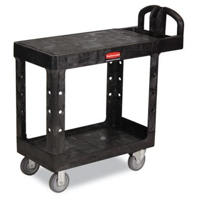View larger image of Flat Shelf Utility Cart, Plastic, 2 Shelves, 500 lb Capacity, 19.19" x 37.88" x 33.33", Black