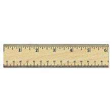 Flat Wood Ruler w/Double Metal Edge, 12", Clear Lacquer Finish