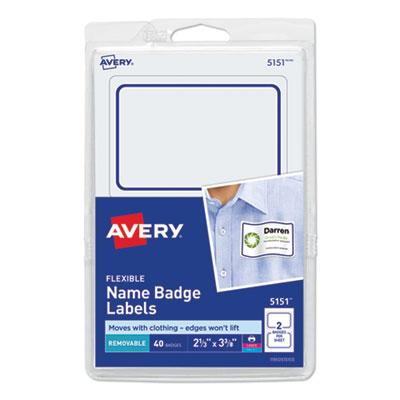 View larger image of Flexible Adhesive Name Badge Labels, 3.38 x 2.33, White/Blue Border, 40/Pack