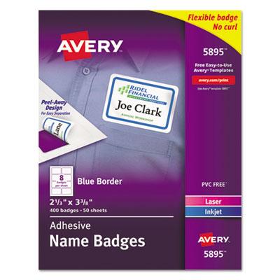 View larger image of Flexible Adhesive Name Badge Labels, 3.38 x 2.33, White/Blue Border, 400/Box