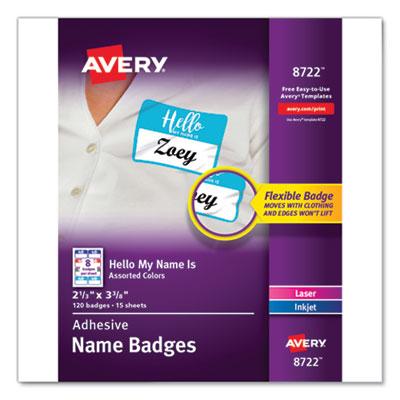 View larger image of Flexible Adhesive Name Badge Labels, "Hello", 3 3/8 x 2 1/3, Assorted, 120/PK