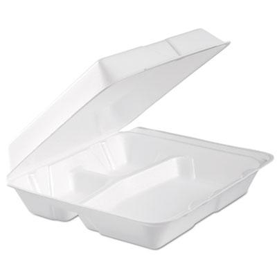 View larger image of Foam Hinged Lid Container, 3-Comp, 9.3 x 9 1/2 x 3, White, 100/Bag, 2 Bag/Carton