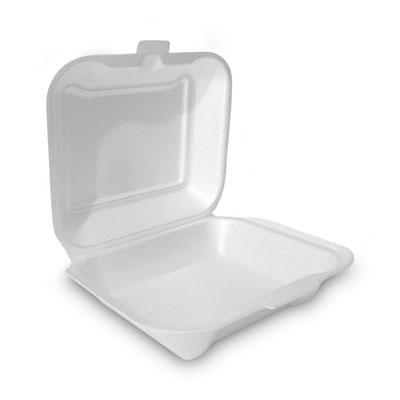 View larger image of Foam Hinged Lid Container, Secure One Tab Latch, Poly Bag, 7.81 X 8.75 X 3.38, White, 100/sleeve, 2 Sleeves/bag, 1 Bag/pack