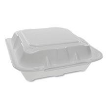 Vented Foam Hinged Lid Container, Dual Tab Lock, 8.42 x 8.15 x 3, White, 150/Carton