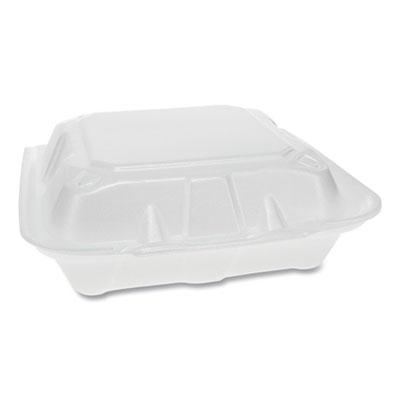 View larger image of Vented Foam Hinged Lid Container, Dual Tab Lock, 3-Compartment, 8.42 x 8.15 x 3, White, 150/Carton