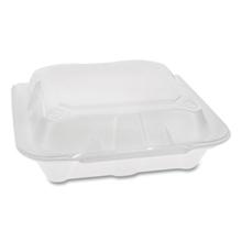 Vented Foam Hinged Lid Container, Dual Tab Lock Economy, 8.42 x 8.15 x 3, White, 150/Carton