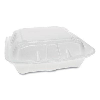 View larger image of Vented Foam Hinged Lid Container, Dual Tab Lock Economy, 3-Compartment, 8.42 x 8.15 x 3, White, 150/Carton