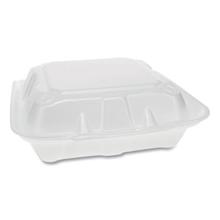 Vented Foam Hinged Lid Container, Dual Tab Lock Economy, 3-Compartment, 8.42 x 8.15 x 3, White, 150/Carton