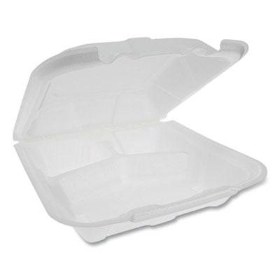 View larger image of Vented Foam Hinged Lid Container, Dual Tab Lock Economy, 3-Compartment, 9.13 x 9 x 3.25, White, 150/Carton