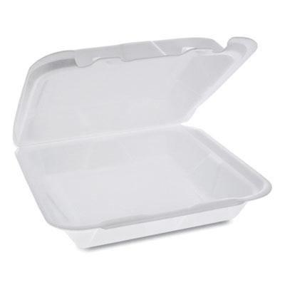 View larger image of Foam Hinged Lid Container, Dual Tab Lock Happy Face, 8 x 7.75 x 2.25, White, 200/Carton