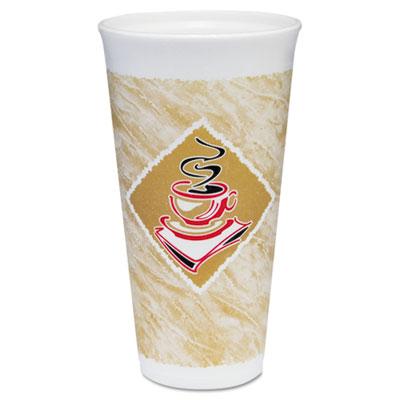 View larger image of Foam Hot/Cold Cups, 20 oz., Caf G Design, White/Brown with Red Accents