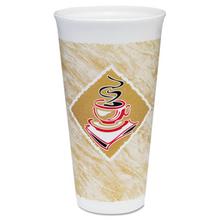 Foam Hot/Cold Cups, 20 oz., Caf G Design, White/Brown with Red Accents