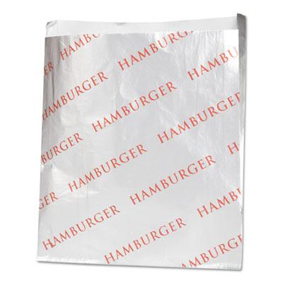 View larger image of Foil Single-Serve Bags, 6" x 6.5", Silver, Hamburger Design, 1,000/Carton