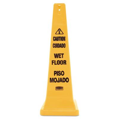 View larger image of Four-Sided Caution, Wet Floor Yellow Safety Cone, 12 1/4 x 12 1/4 x 36h