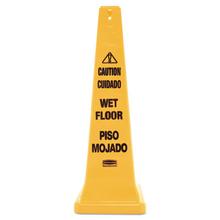 Four-Sided Caution, Wet Floor Yellow Safety Cone, 12 1/4 x 12 1/4 x 36h