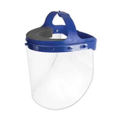 View larger image of Fully Assembled Full Length Face Shield with Head Gear, 16.5 x 10.25 x 11, Clear/Blue, 16/Carton
