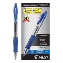 G2 Premium Gel Pen, Retractable, Extra-Fine 0.5 mm, Blue Ink, Smoke/Blue Barrel, Dozen