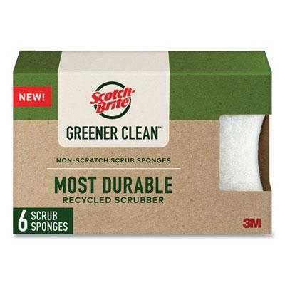 View larger image of Greener Clean Non-Scratch Scrub Sponge, 2.6 x 3.3, 0.7" Thick, White, 6/Pack