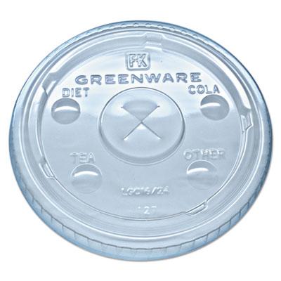 View larger image of Greenware Cold Drink Lids, Fits 16-18, 24 oz Cups, X-Slot, Clear, 1000/Carton