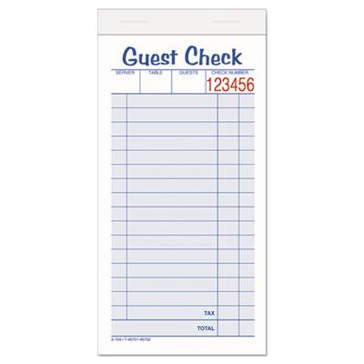 View larger image of Guest Check Pad, Two-Part Carbonless, 6.38 x 3.38, 50 Forms Total