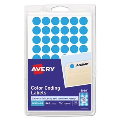 View larger image of Handwrite Only Self-Adhesive Removable Round Color-Coding Labels, 0.5" dia, Light Blue, 60/Sheet, 14 Sheets/Pack, (5050)
