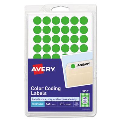 View larger image of Handwrite Only Self-Adhesive Removable Round Color-Coding Labels, 0.5" dia, Neon Green, 60/Sheet, 14 Sheets/Pack, (5052)