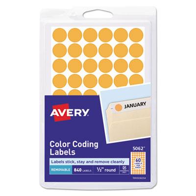 View larger image of Handwrite Only Self-Adhesive Removable Round Color-Coding Labels, 0.5" dia, Neon Orange, 60/Sheet, 14 Sheets/Pack, (5062)