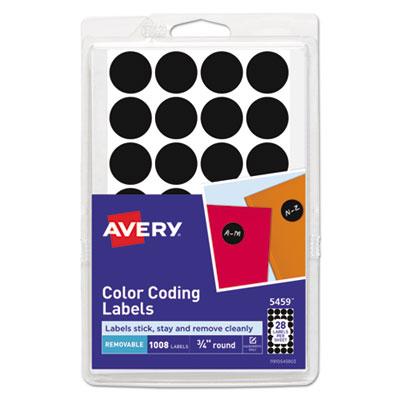 View larger image of Handwrite Only Self-Adhesive Removable Round Color-Coding Labels, 0.75" dia, Black, 28/Sheet, 36 Sheets/Pack, (5459)