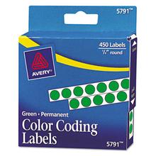 Handwrite-Only Permanent Self-Adhesive Round Color-Coding Labels in Dispensers, 0.25" dia, Green, 450/Roll, (5791)