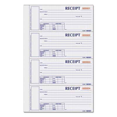 View larger image of Durable Hardcover Numbered Money Receipt Book, Three-Part Carbonless, 6.88 x 2.75, 4 Forms/Sheet, 200 Forms Total