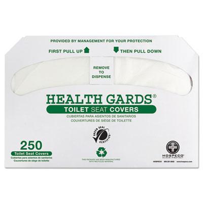 View larger image of Health Gards Green Seal Recycled Toilet Seat Covers, 14.25 x 16.75, White, 250/Pack, 4 Packs/Carton
