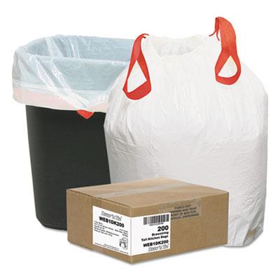 View larger image of Heavy-Duty Trash Bags, 13 gal, 0.9 mil, 24.5" x 27.38", White, 50 Bags/Roll, 4 Rolls/Box