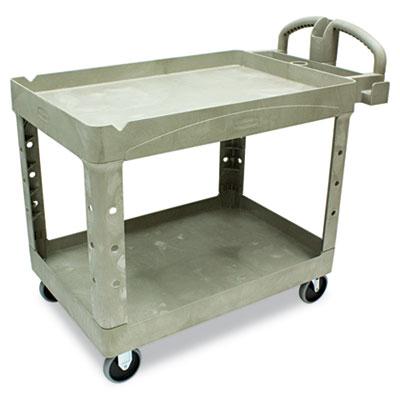 View larger image of BRUTE Heavy-Duty Utility Cart with Lipped Shelves, Plastic, 2 Shelves, 500 lb Capacity, 25.9" x 45.2" x 32.2", Beige