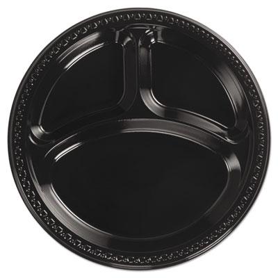 View larger image of Heavyweight Plastic 3 Compartment Plates, 10 1/4" Dia, Black, 125/PK, 4 Packs/CT