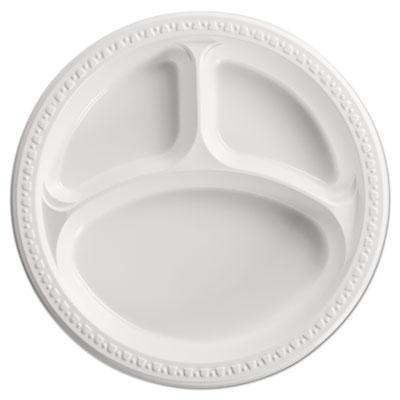 View larger image of Heavyweight Plastic 3 Compartment Plates, 10 1/4" Dia, White, 125/PK, 4 PK/CT
