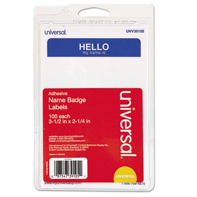 View larger image of Hello Self-Adhesive Name Badges, 3.5 x 2.25, White/Blue, 100/Pack