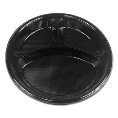 View larger image of Hi-Impact Plastic Dinnerware, Plate, 3-Compartment, 10" dia, Black, 125/Sleeve, 4 Sleeves/Carton