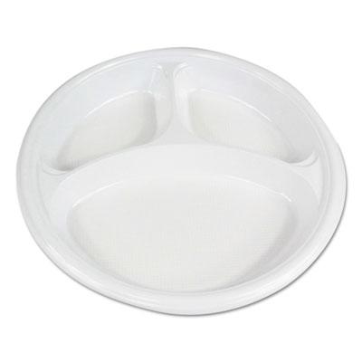 View larger image of Hi-Impact Plastic Dinnerware, Plate, 3-Compartment, 10" Dia, White, 500/carton