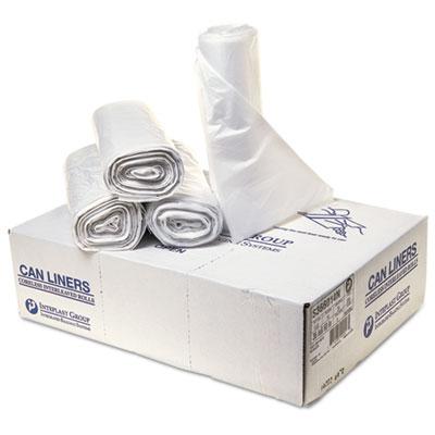 View larger image of High-Density Interleaved Commercial Can Liners, 55 gal, 14 mic, 36" x 60", Clear, 25 Bags/Roll, 8 Rolls/Carton