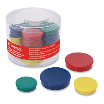 View larger image of High-Intensity Assorted Magnets, Circles, Assorted Colors, 0.75", 1.25" and 1.5" Diameters, 30/Pack
