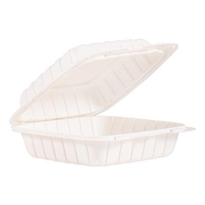 View larger image of Hinged Lid Containers, Single Compartment, 8.3 x 8 x 3, White, Plastic, 150/Carton