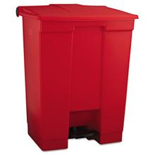 Indoor Utility Step-On Waste Container, Rectangular, Plastic, 18 gal, Red