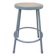 Industrial Metal Shop Stool, 24" Seat Height, Supports up to 300 lbs, Brown Seat/Gray Back, Gray Base