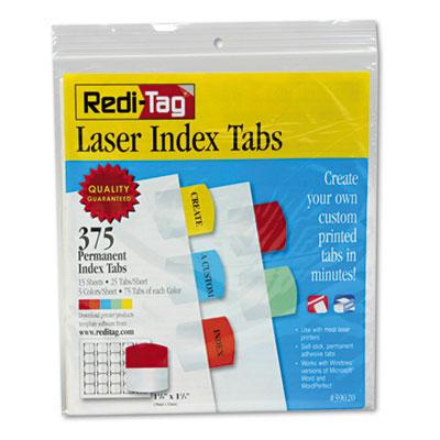 View larger image of Inkjet Printable Index Tabs, 1/5-Cut, Assorted Colors, 1.13" Wide, 375/Pack