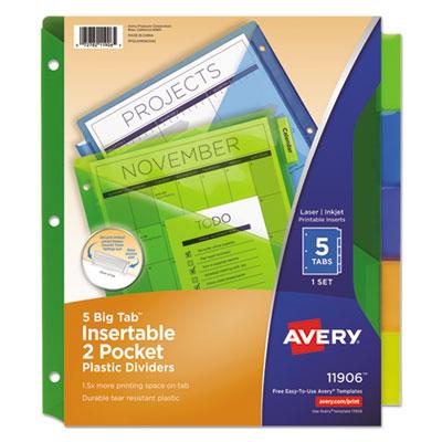 View larger image of Insertable Big Tab Plastic 2-Pocket Dividers, 5-Tab, 11.13 x 9.25, Assorted, 1 Set