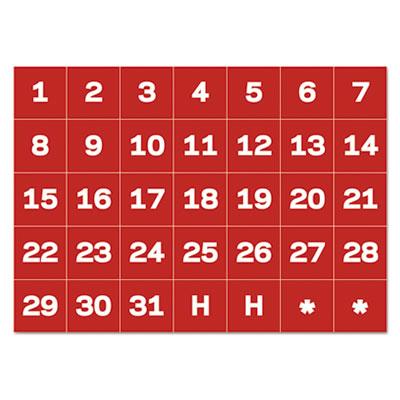View larger image of Interchangeable Magnetic Board Accessories, Calendar Dates, Red/White, 1" x 1", 31 Pieces