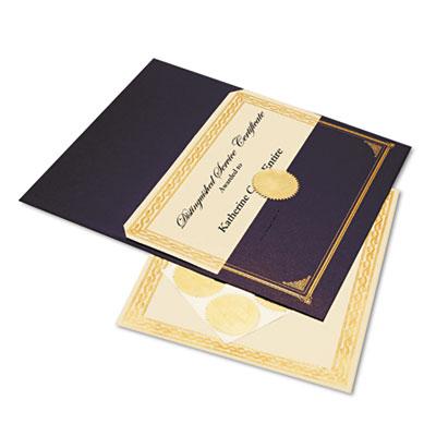 View larger image of Ivory/gold Foil Embossed Award Certificate Kit, 8.5 X 11, Blue Metallic Cover, Gold Border, 6/kit