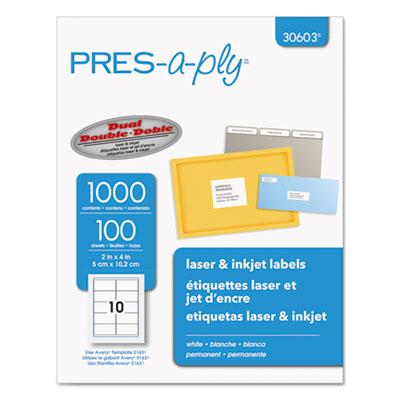View larger image of Labels, Laser Printers, 2 x 4, White, 10/Sheet, 100 Sheets/Box