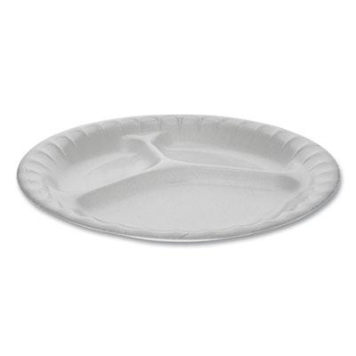 View larger image of Placesetter Deluxe Laminated Foam Dinnerware, 3-Compartment Plate, 8.88" dia, White, 500/Carton